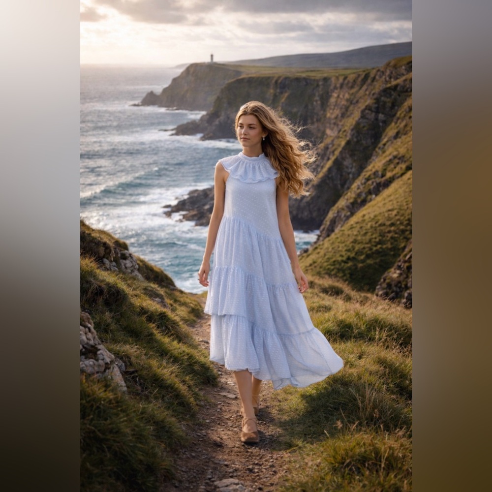 Birgitte Herskind pierre Midi Dress Powder Blue Silver Purple 34 US 2 XS